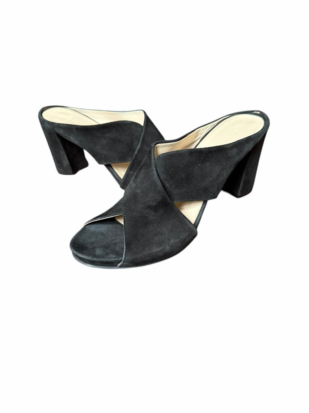 Marcellamoda Black Suede Crisscross Block Heel Mules Sandals Women’s Size 40 10